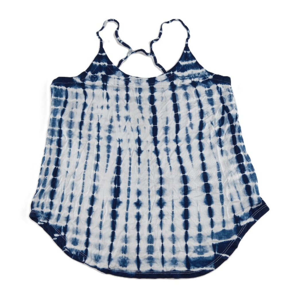 Chaser Strappy Back Cami Tank Top Women's Size Medium Blue White Tie Dye